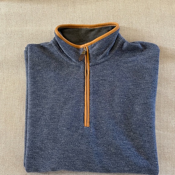 ORVIS Leather Trim 1/4 Zip Cotton Blend Pull Over in Heather Blue Size L - Picture 8 of 8